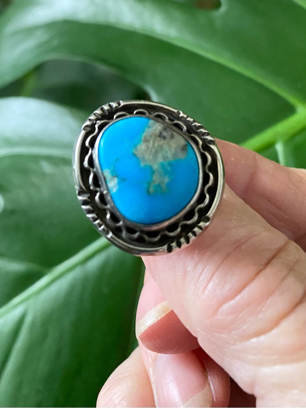 Turquoise Stone Sterling-Style Statement Ring - Blue